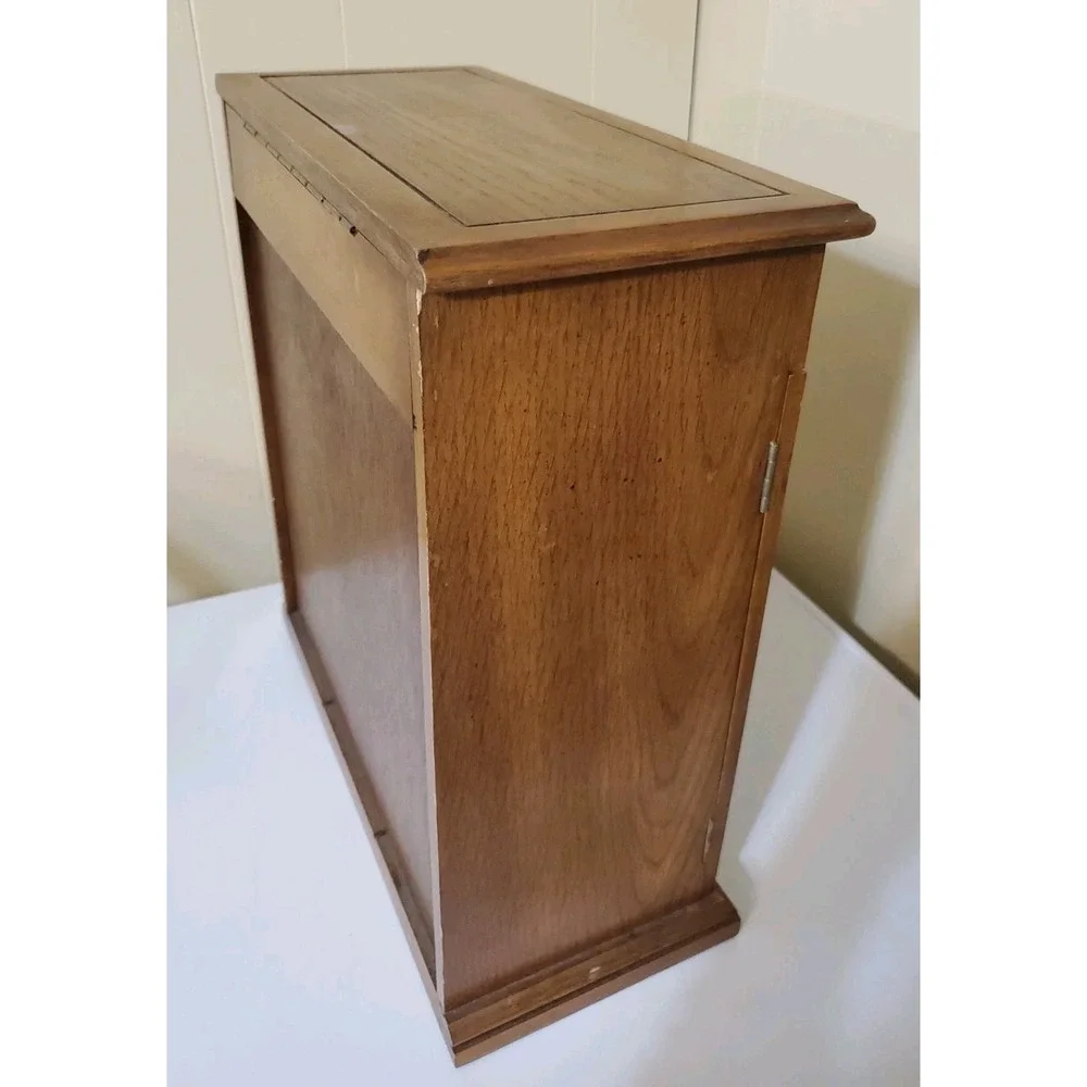Vtg Tall Jewelry Box With 6 Drawers Mirror Cabinet Hangers Ring & Earring Holder
